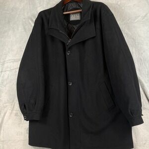 Saks Fifth Avenue Mens XL Wool Overcoat Heavy Black Peacoat Lined Made in Canada